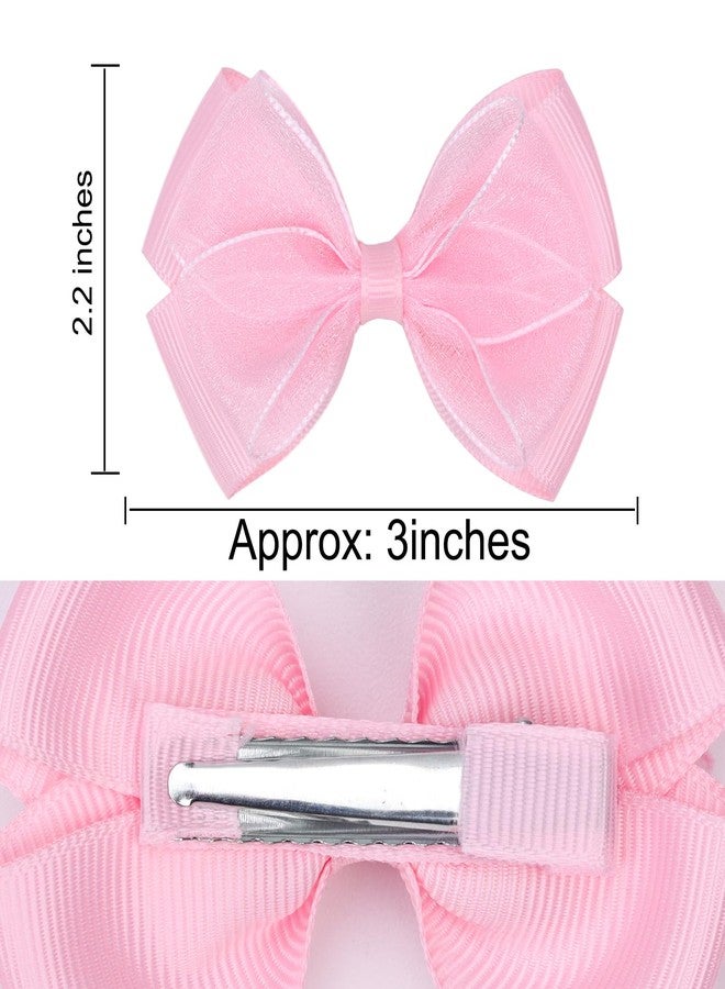 Zolyco Tiny 3 Inch Organza Double Hair Bow Clips - Lined Boutique Alligator Hairpin for Baby Girls, Toddlers, and Little Teens - Kids Barrettes Set of 2 Small Stylish (Light Pink) - Image 4