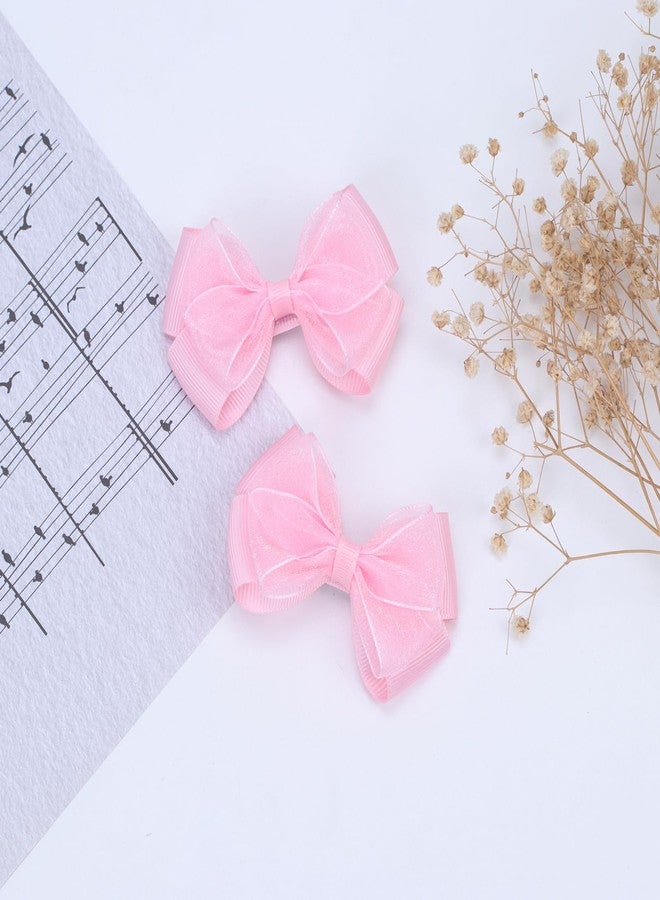 Zolyco Tiny 3 Inch Organza Double Hair Bow Clips - Lined Boutique Alligator Hairpin for Baby Girls, Toddlers, and Little Teens - Kids Barrettes Set of 2 Small Stylish (Light Pink) - Image 5