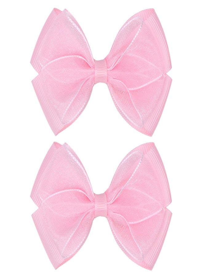 Zolyco Tiny 3 Inch Organza Double Hair Bow Clips - Lined Boutique Alligator Hairpin for Baby Girls, Toddlers, and Little Teens - Kids Barrettes Set of 2 Small Stylish (Light Pink) - Image 1