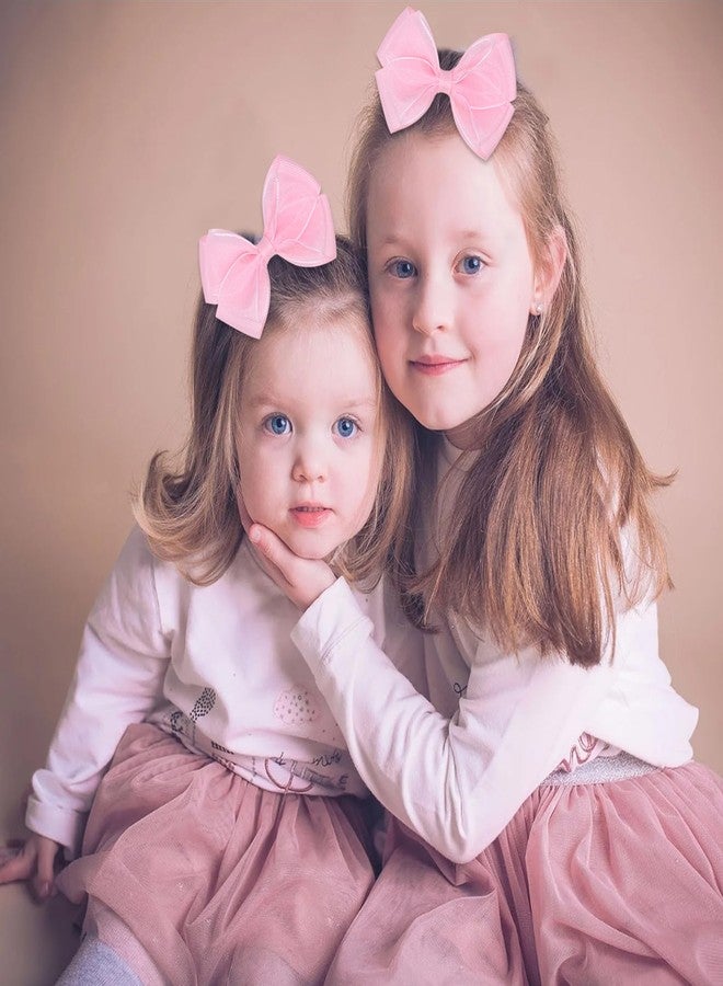 Zolyco Tiny 3 Inch Organza Double Hair Bow Clips - Lined Boutique Alligator Hairpin for Baby Girls, Toddlers, and Little Teens - Kids Barrettes Set of 2 Small Stylish (Light Pink) - Image 2