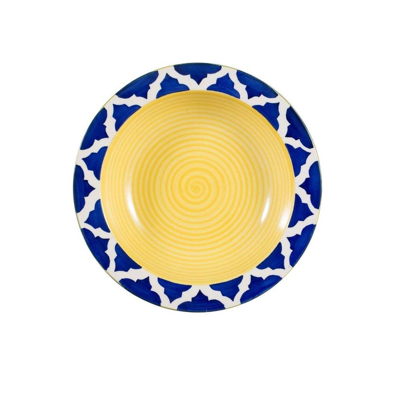 Caffeine Caffeine Ceramic Handmade Stoneware Yellow & Umrao Print Soup Plates/Pasta Plate/Maggi Plate/Macaroni Plate 9 inch (Set of 6 Dishwasher & Microwave Safe) - Image 2