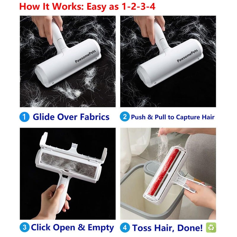 Pawsome Pets Pet Hair Remover Gift Set Reusable Lint Roller Cat and Dog Hair Remover for Furniture, Couch, Carpet, Clothing and Bedding - Portable, Multi-Surface Fur Removal Tool - Image 5