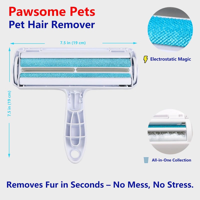 Pawsome Pets Pet Hair Remover Gift Set Reusable Lint Roller Cat and Dog Hair Remover for Furniture, Couch, Carpet, Clothing and Bedding - Portable, Multi-Surface Fur Removal Tool - Image 3