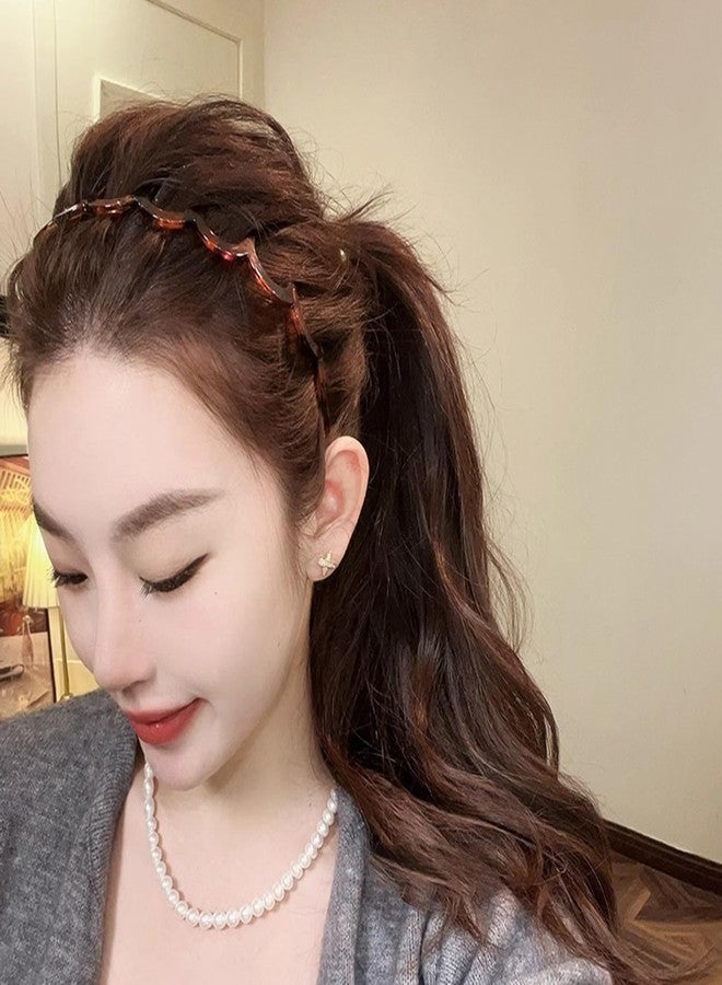 Spenlly 2Pcs Zig Zag Headbands for Women Girls, Plastic Shark Tooth Hair Comb Fashion Non Slip Teeth Hair Accessories (Black Brown, One Size) - Image 2