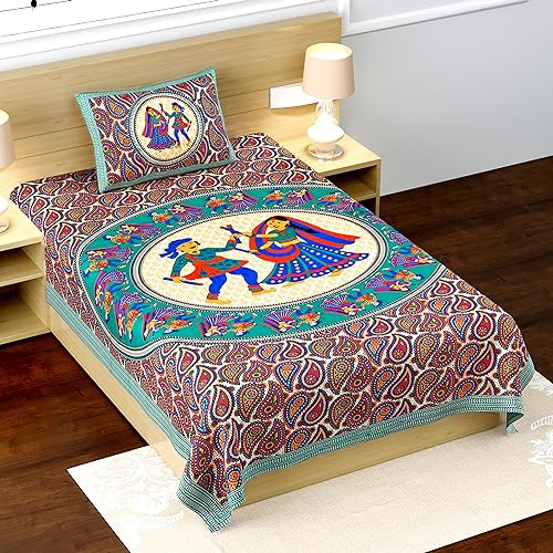 RajasthaniKart Pure Cotton 144 TC Single Size Bed Sheet with 1 Pillow Cover - Bedsheet for Single Bed (Green, Single Bedsheets Cotton,140) - Image 1