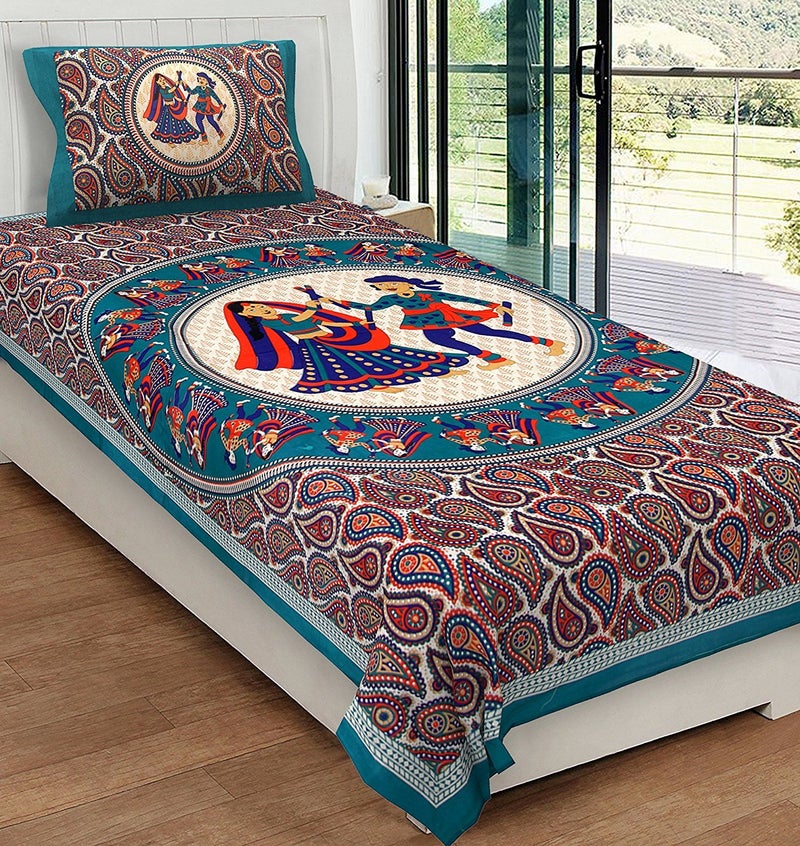 RajasthaniKart Pure Cotton 144 TC Single Size Bed Sheet with 1 Pillow Cover - Bedsheet for Single Bed (Green, Single Bedsheets Cotton,140) - Image 4