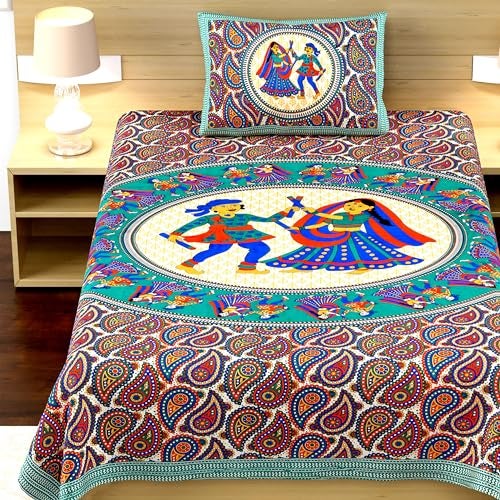 RajasthaniKart Pure Cotton 144 TC Single Size Bed Sheet with 1 Pillow Cover - Bedsheet for Single Bed (Green, Single Bedsheets Cotton,140) - Image 3