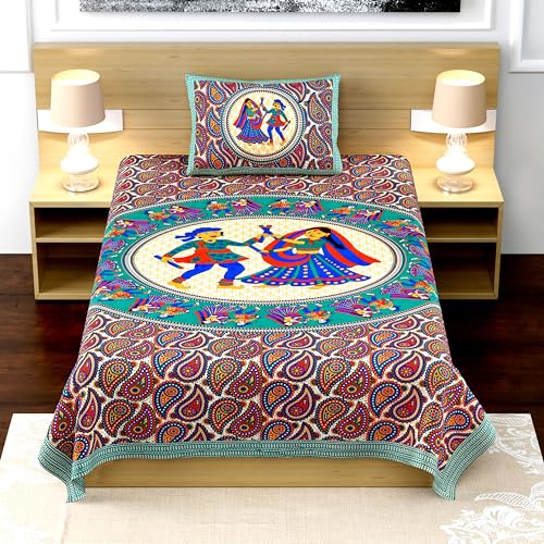 RajasthaniKart Pure Cotton 144 TC Single Size Bed Sheet with 1 Pillow Cover - Bedsheet for Single Bed (Green, Single Bedsheets Cotton,140) - Image 2