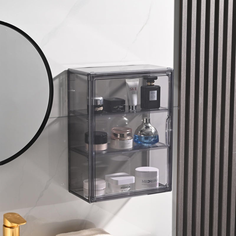 BOHOIDEE 3 Tiers Acrylic Display Case with 2 Division Boards, Acrylic Storage Organizers Box with Magnetic Door, Wall-Mounted Dustproof Showcase for Makeups, Purses, Figure - Image 3
