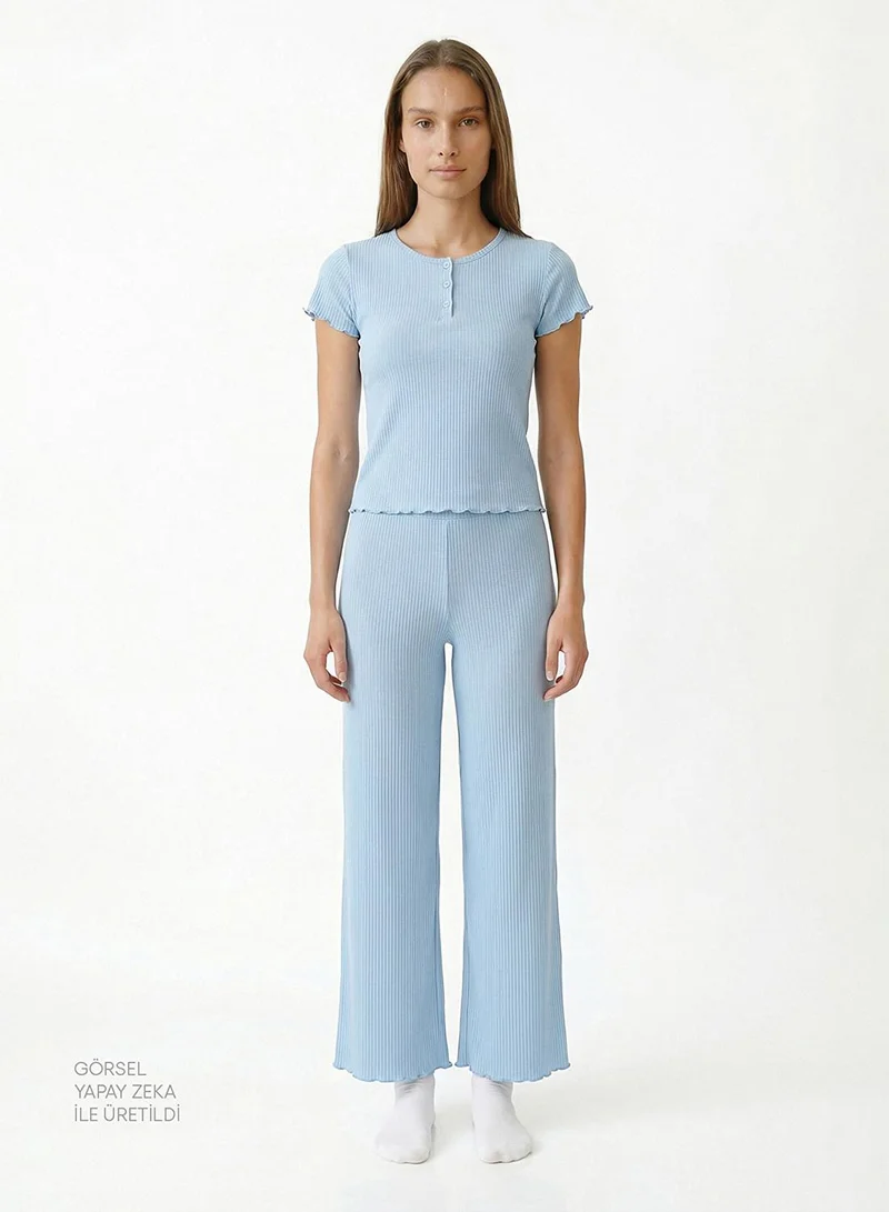 Penti Women's Viscose Lounge Ella Solid Shorts Sleeve Pajama Set - Blue