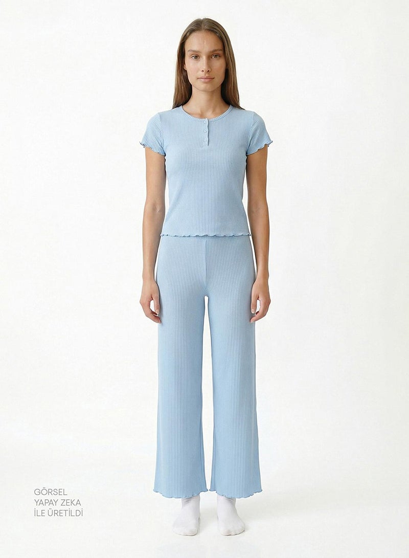 Penti Women's Viscose Lounge Ella Solid Shorts Sleeve Pajama Set - Blue - Image 1