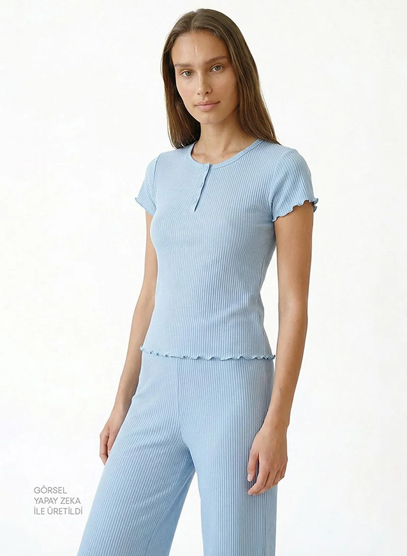Penti Penti Women's Viscose Lounge Ella Solid Shorts Sleeve Pajama Set - Blue