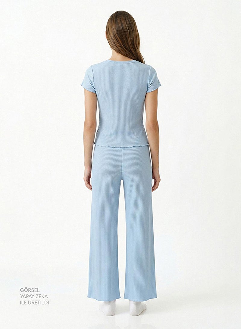 Penti Women's Viscose Lounge Ella Solid Shorts Sleeve Pajama Set - Blue - Image 5