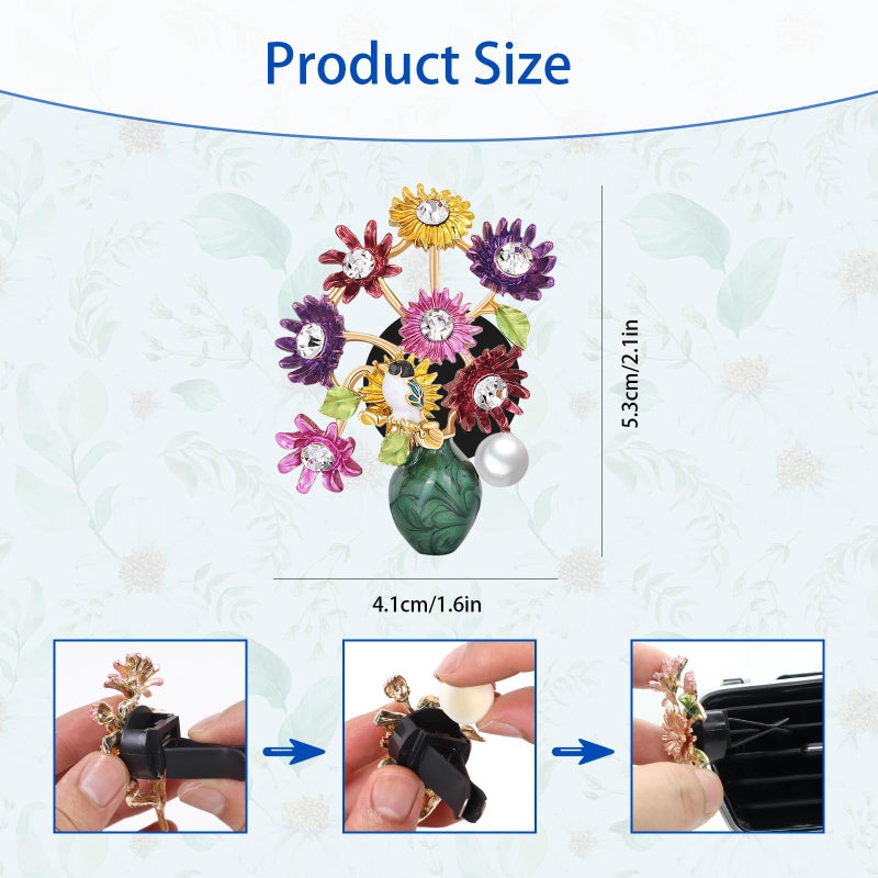 ORIESSE Flower Car Decor,Cute Dasiy Bird Vase Car Air Freshener Vent Clip,Bling Alloy Colorful DashBoard Vent Decorations Aesthetics for Women,Refillable Aroma Diffuser - Image 4