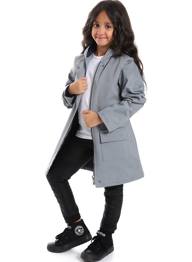 Andora Long Grey Long Sleeved Coat_Grey - Image 3