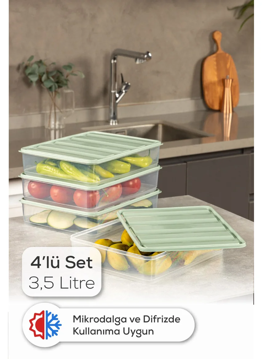 فينيف Set of 4 3.5 Liter Fridge Freezer Organizer Microwave and Freezer Suitable Storage Container Mint