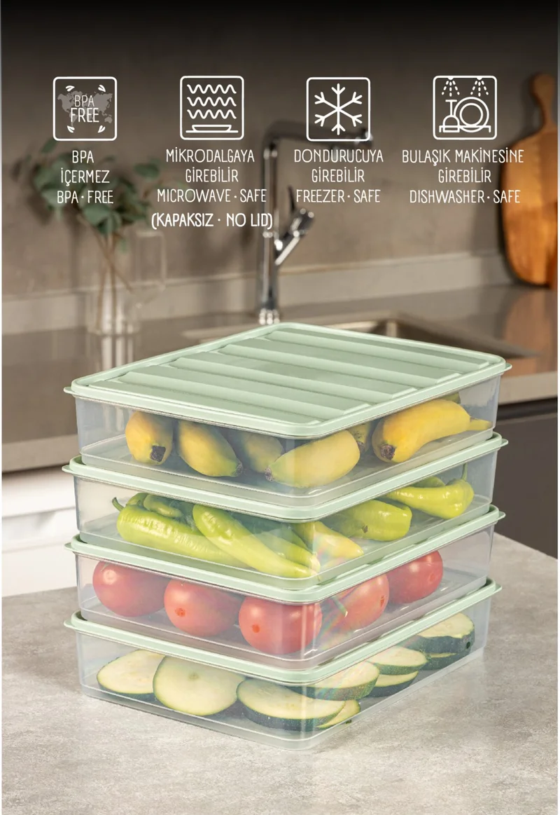 فينيف Set of 4 3.5 Liter Fridge Freezer Organizer Microwave and Freezer Suitable Storage Container Mint