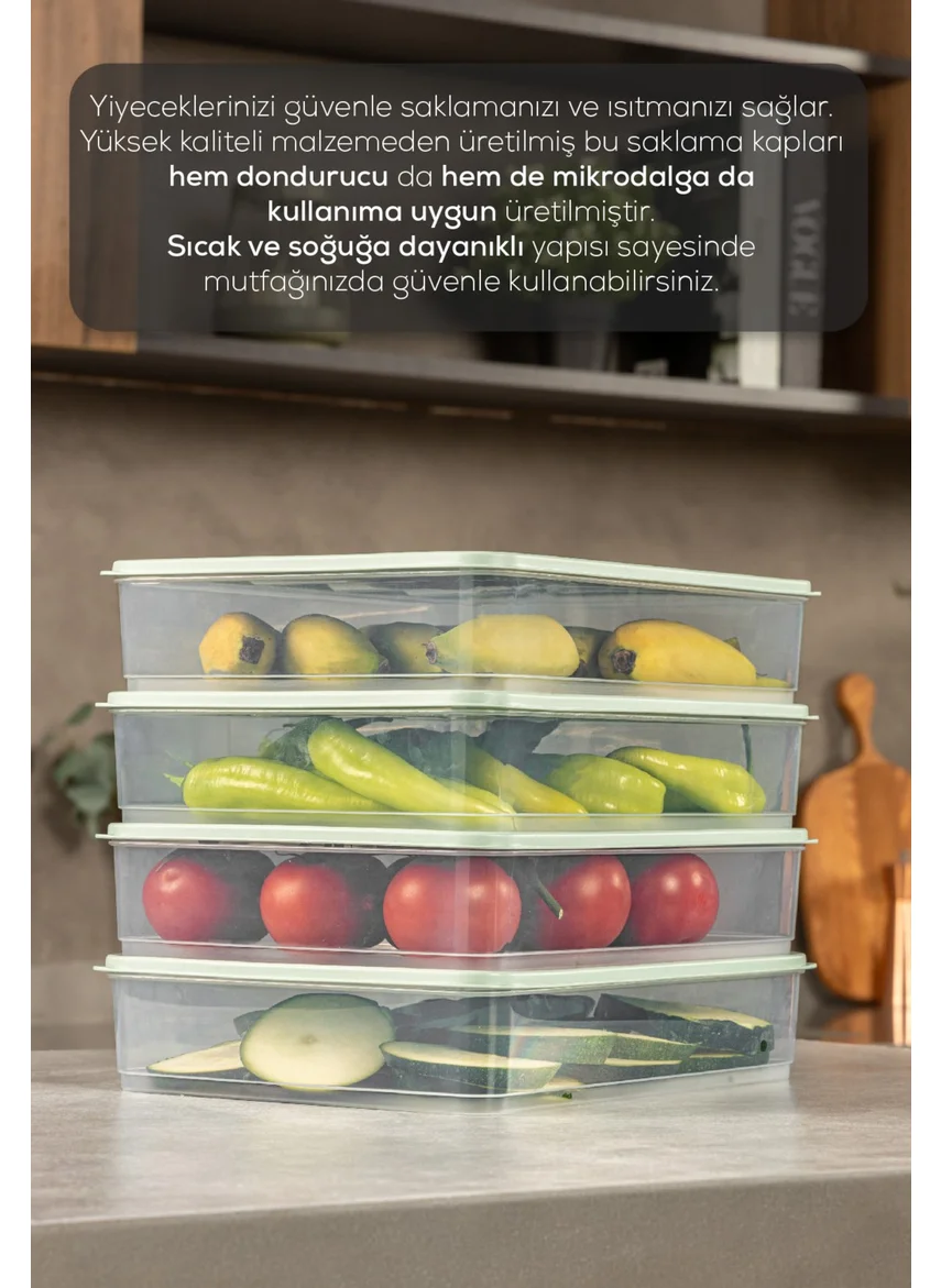 فينيف Set of 4 3.5 Liter Fridge Freezer Organizer Microwave and Freezer Suitable Storage Container Mint