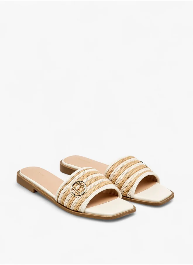 Flora Bella By Shoexpress Women's Textured Slip-On Flat Sandals with Metal Accent