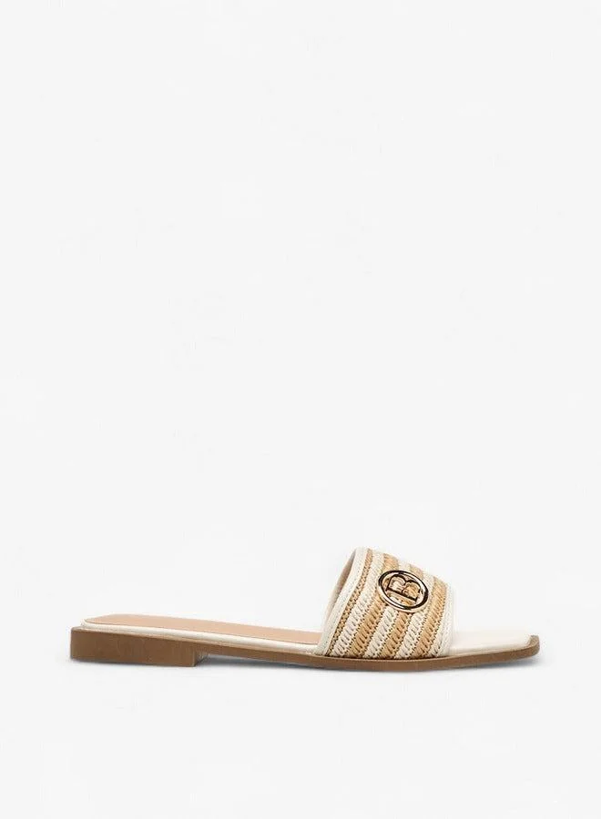 Flora Bella By Shoexpress Women's Textured Slip-On Flat Sandals with Metal Accent