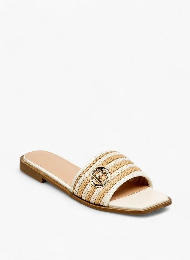 Flora Bella By Shoexpress Women's Textured Slip-On Flat Sandals with Metal Accent