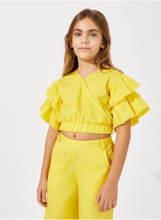 Styli - Layered Sleeve Crop Top & Wide Leg Pants Set - Image 1
