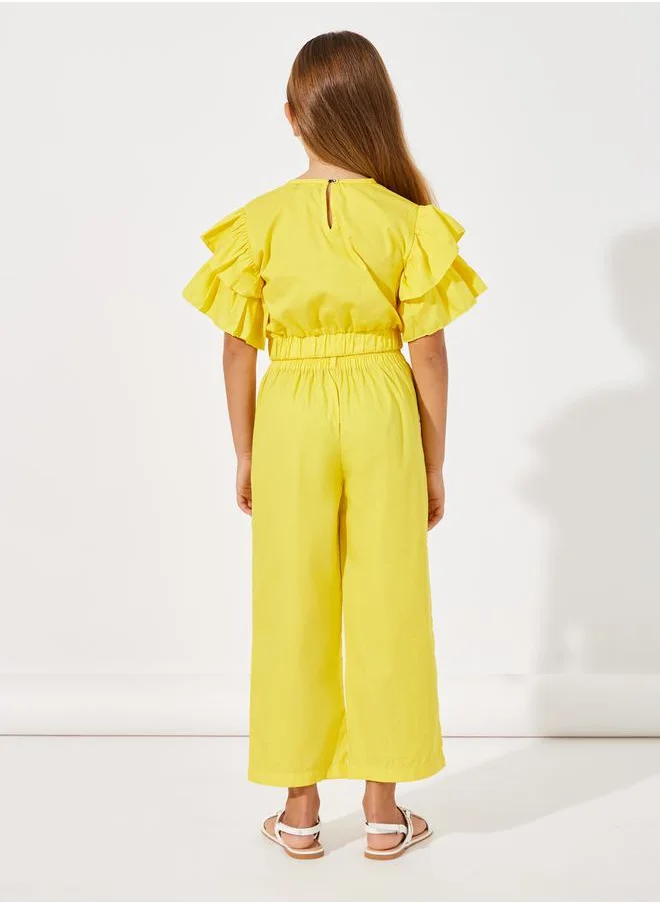 Styli Layered Sleeve Crop Top & Wide Leg Pants Set