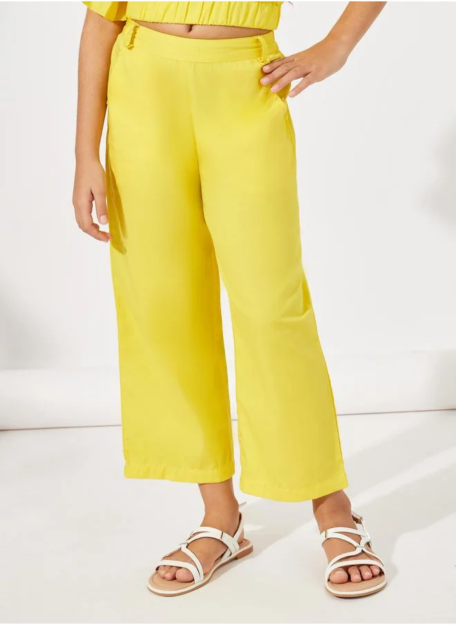 Styli Layered Sleeve Crop Top & Wide Leg Pants Set