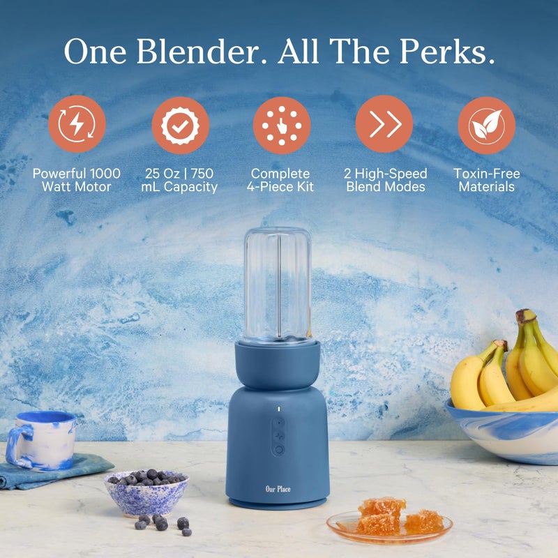 Our Place Splendor Blender - 1000W High-Power | Ultra-Sharp Blades | 2 Blending Modes | Includes 25 oz Personal Cup and Drinking Lid Set | Smoothies, Shakes & More | Blue Salt - Image 2