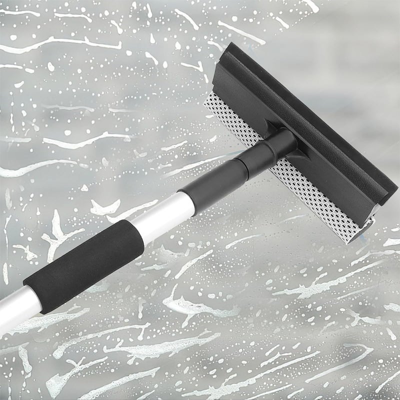2 Pcs Telescopic Handle Window Squeegees with Dual-Sided Rubber Blade and Scrubber Sponge Windshield Cleaning Tools for Car Glass Indoor and Outdoor Window Style - Image 4