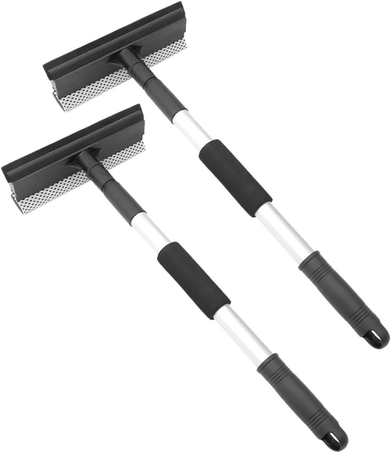 2 Pcs Telescopic Handle Window Squeegees with Dual-Sided Rubber Blade and Scrubber Sponge Windshield Cleaning Tools for Car Glass Indoor and Outdoor Window Style - Image 1