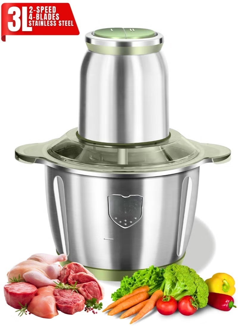 Electric Chopper 3-L Meat Grinder Electric & 2-Speed  Vegetable Food Processor  – Large-Capacity Electric Food Processor Stainless Steel & Electric Meat Grinder 3-L - High power Food Processor & Meat Chopper Electric sharp blades for  Meat, Vegetables Nuts,& fruits. - Image 1