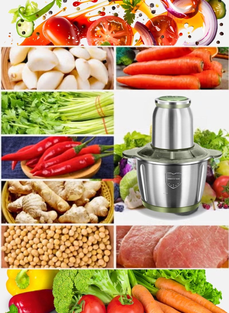 Electric Chopper 3-L Meat Grinder Electric & 2-Speed  Vegetable Food Processor  – Large-Capacity Electric Food Processor Stainless Steel & Electric Meat Grinder 3-L - High power Food Processor & Meat Chopper Electric sharp blades for  Meat, Vegetables Nuts,& fruits. - Image 3