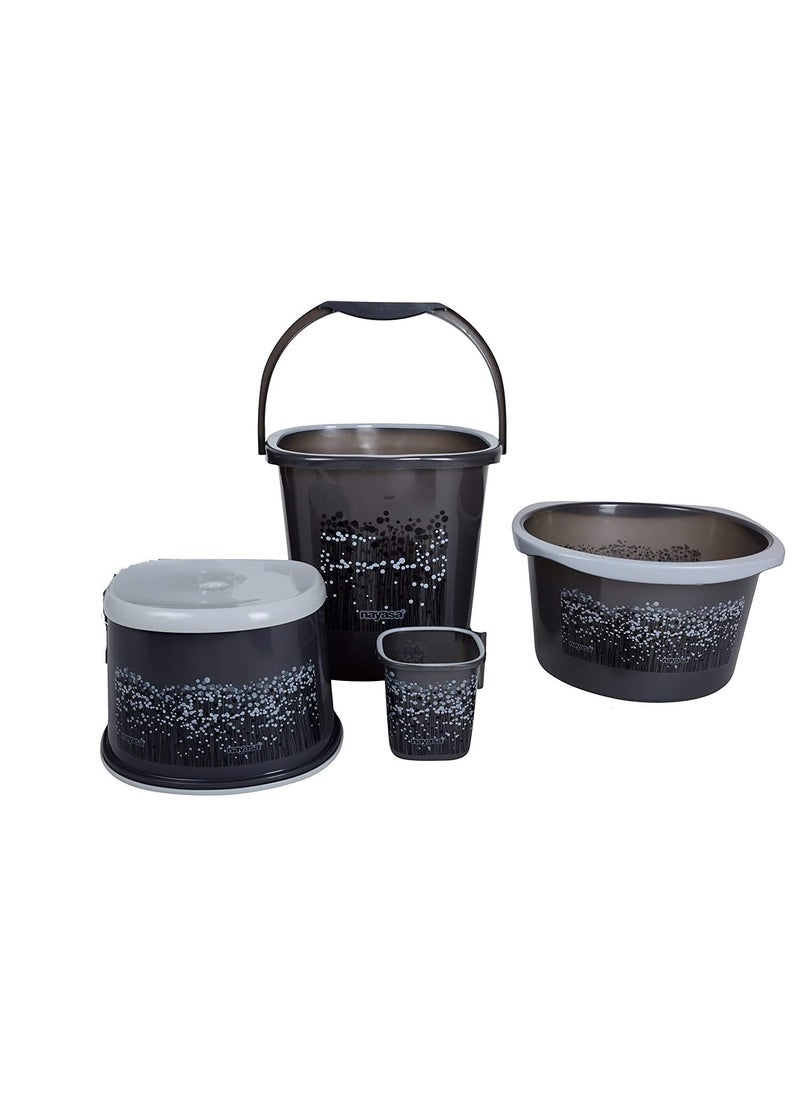 NAYASA Nayasa Funk Bathroom Set 4Pcs SetBucket 25LMug 15LStoolSoap case Plastic Bathroom Bucket Set ComboBath Accessories Set for BathroomBath Bucket SetGrey  - Image 1