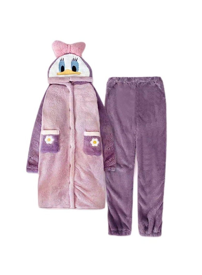 KUYING Autumn and winter plush insulation coral velvet cartoon pajamas, home wear pajamas 