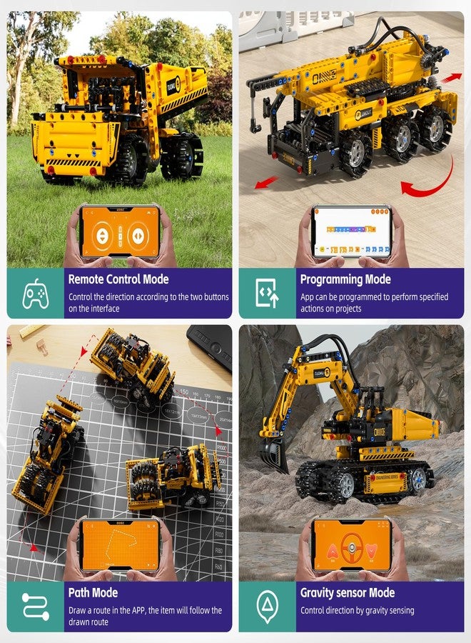 DOLIVE 5 in 1 STEM Building Block Set for Kids Ages 8-14, Remote Control and App Controlled Excavator/Crane/Truck/Bulldozer/Roller, Birthday Gift for 8 9 10 11 12+ Years Old - Image 4