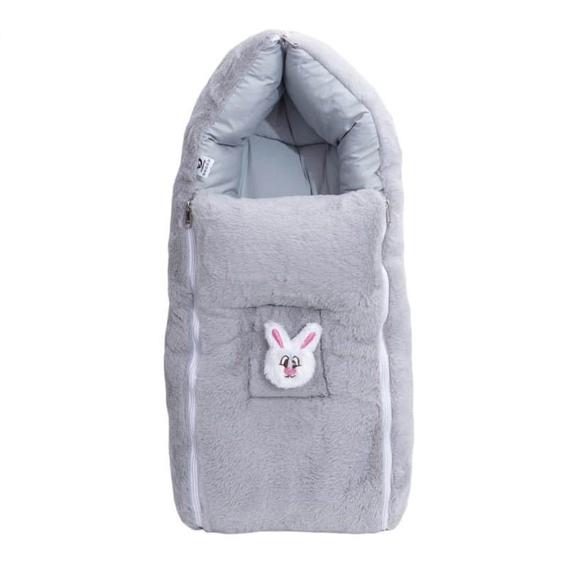 VoiDrop Baby Carry Bed Cum Sleeping Bag 2 in 1 for New Born Babies (0-12 Months) Baby Fur Material Portable Travelling Bed for Infants (Velvet-Grey) - Image 1