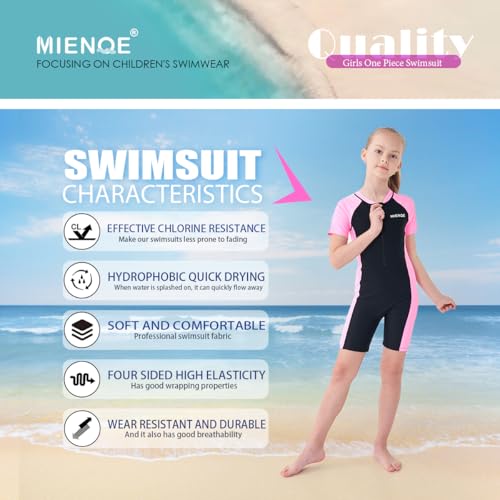 MIENOE Teen Girls One Piece Swimsuit Kid Girls' Water Sport Short Swimsuit UPF 50+ Sun Protection Bathing Suits (Size 12-14Years, Black) - Image 3