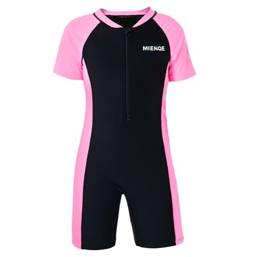 MIENOE Teen Girls One Piece Swimsuit Kid Girls' Water Sport Short Swimsuit UPF 50+ Sun Protection Bathing Suits (Size 12-14Years, Black) - Image 1