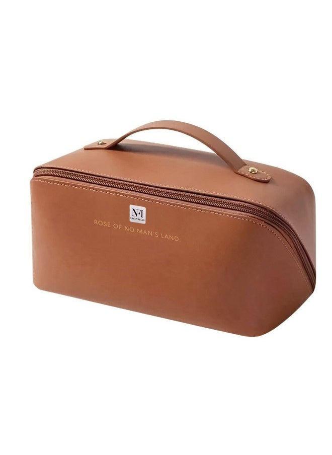 NFI essentials NFI essentials Cosmetic Travel Organizer Bag, Women's Makeup Pouch Toiletry Bag Portable Leather Wide Opening Cosmetics Bag with Handle and Divider  - Image 1