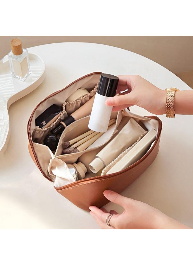 NFI essentials NFI essentials Cosmetic Travel Organizer Bag, Women's Makeup Pouch Toiletry Bag Portable Leather Wide Opening Cosmetics Bag with Handle and Divider  - Image 3