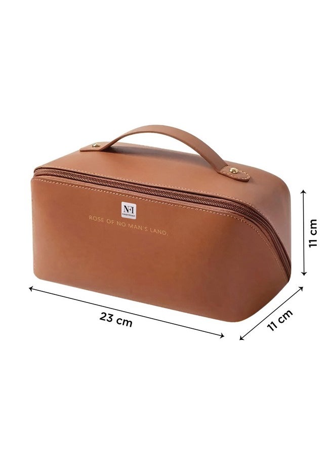 NFI essentials NFI essentials Cosmetic Travel Organizer Bag, Women's Makeup Pouch Toiletry Bag Portable Leather Wide Opening Cosmetics Bag with Handle and Divider  - Image 4