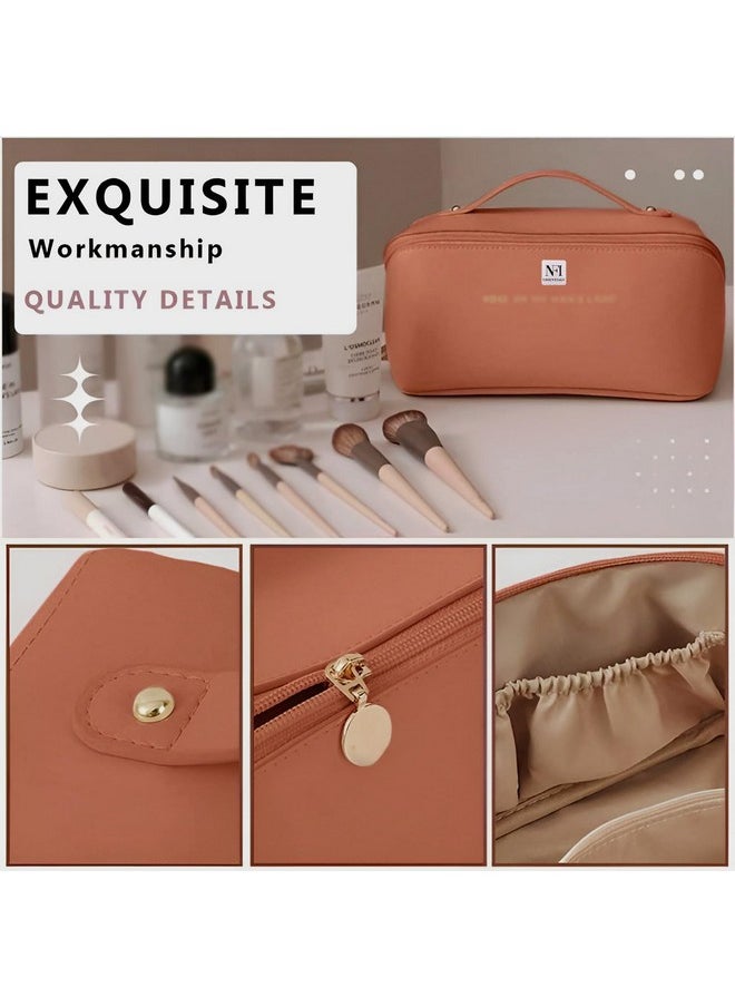 NFI essentials NFI essentials Cosmetic Travel Organizer Bag, Women's Makeup Pouch Toiletry Bag Portable Leather Wide Opening Cosmetics Bag with Handle and Divider  - Image 5