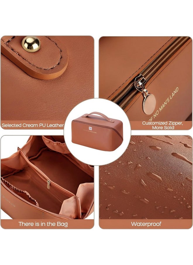 NFI essentials NFI essentials Cosmetic Travel Organizer Bag, Women's Makeup Pouch Toiletry Bag Portable Leather Wide Opening Cosmetics Bag with Handle and Divider  - Image 2
