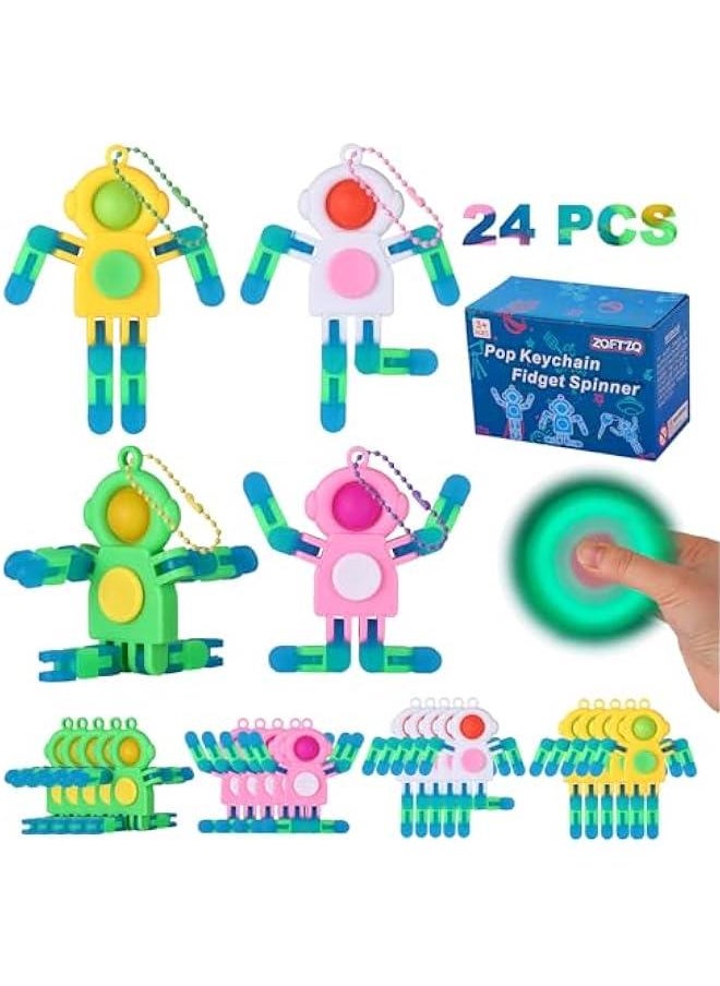 Arabest 24Pcs Pop Fidget Spinners Bulk - Deformable Astronaut Fidget Spinner Keychain Robot Gyro Fidget Spinner for Kids Adults Glow in The Dark Sensory Toys Easter Party Favors Classroom Prizes  - Image 1