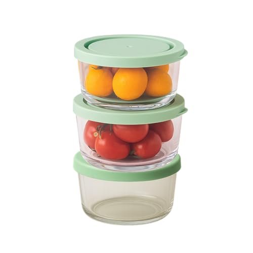 Incrizma 250 ml Small Round Glass Storage Containers with Lids, Set of 3 Glass Food Storage Containers with Mint SnugFit Non-Toxic Plastic BPA-Free Lids, Freezer, Diswasher and Microwave Safe (250 ml) - Image 2