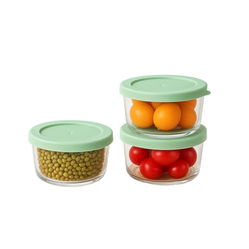 Incrizma 250 ml Small Round Glass Storage Containers with Lids, Set of 3 Glass Food Storage Containers with Mint SnugFit Non-Toxic Plastic BPA-Free Lids, Freezer, Diswasher and Microwave Safe (250 ml) - Image 1