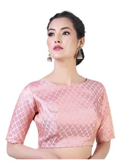 Studio Shringaar Studio Shringaar Women's Readymade Pastel Brocade Elbow Length Sleeves Saree Blouse (Pink, 36)  - Image 3