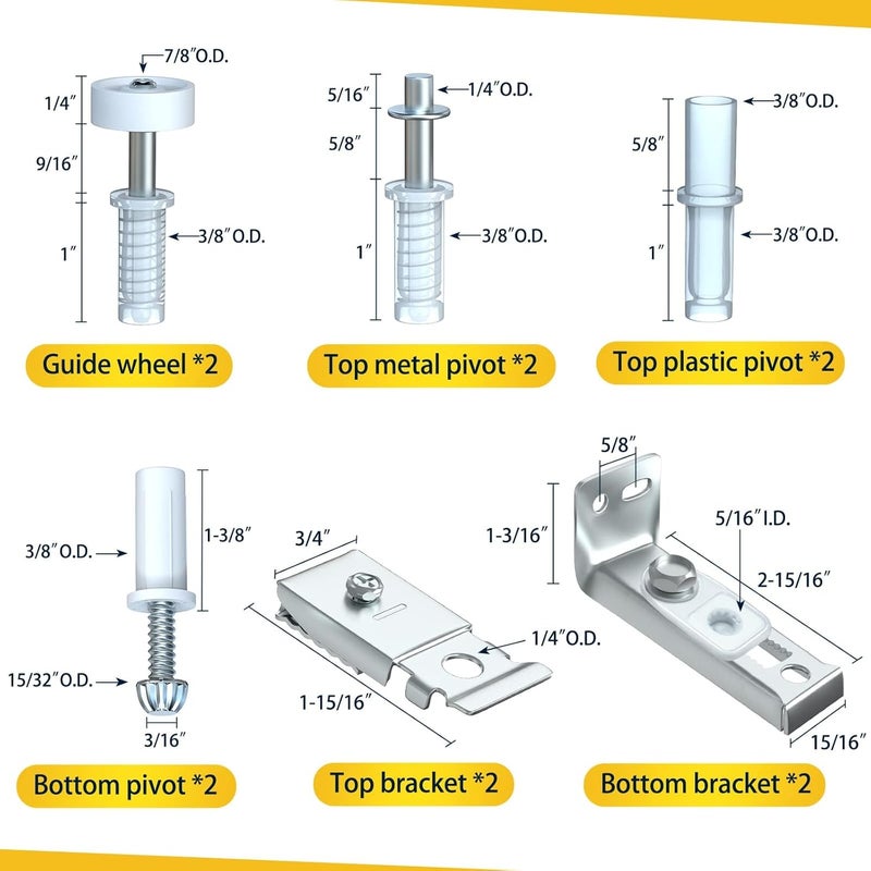 HELEMAN Closet Doors Bifold Door Hardware - 2 Pack Sliding Door Hardware Bi Folding Door Hardware Barn Pocket Repair Kits Includes Top and Bottom Brackets, Pivots with Guide Wheel for 1" to 1-3/8" Thick Doors - Image 2