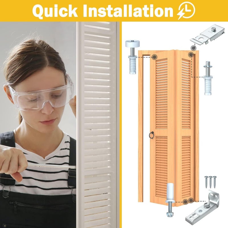 HELEMAN Closet Doors Bifold Door Hardware - 2 Pack Sliding Door Hardware Bi Folding Door Hardware Barn Pocket Repair Kits Includes Top and Bottom Brackets, Pivots with Guide Wheel for 1" to 1-3/8" Thick Doors - Image 3
